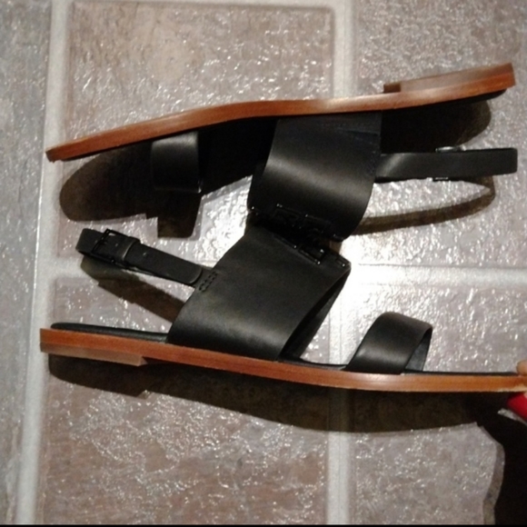 Tory Burch Logo Monogram Black leather slingback stripy sandal size 35 - Picture 5 of 9